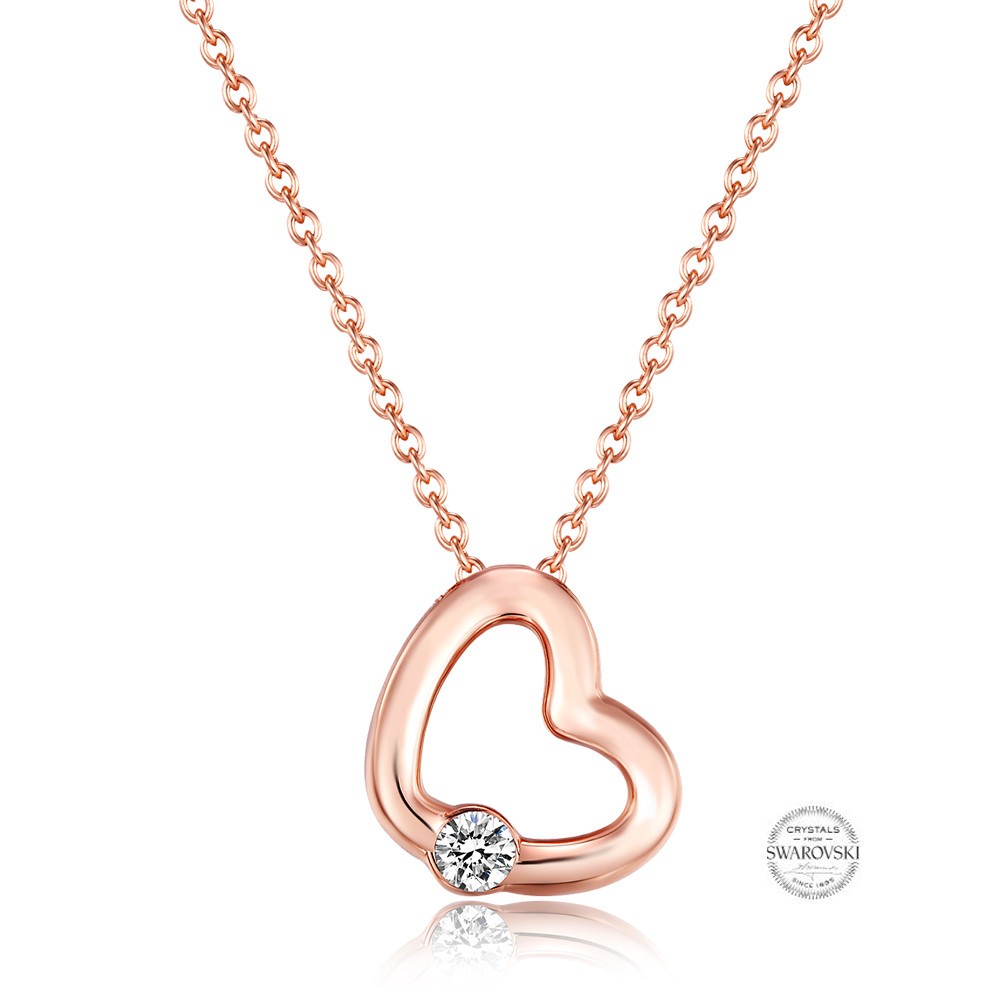 Swarovski Rose Gold Plated Open Heart Pendant Necklace Crystal Gift Women