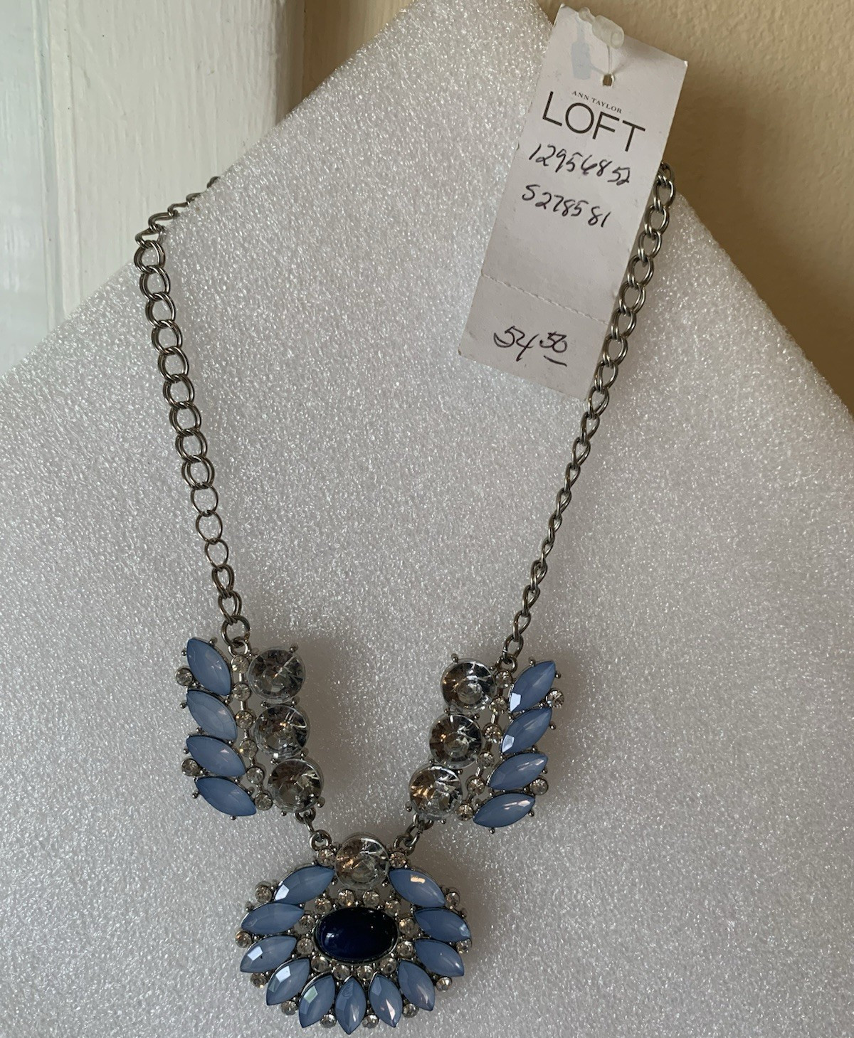 LOFT Silver-Tone Cable Chain Statement Necklace, Blue & Clear Oval Crystal