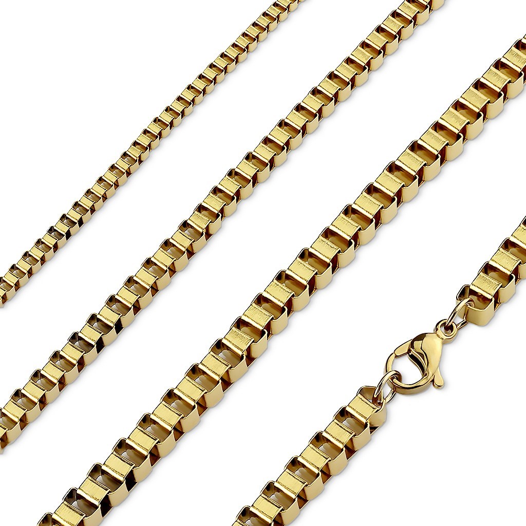 Stainless Steel Gold Plated Box Chain Necklace (Choose Width and Length)