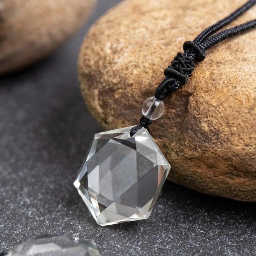 Natural Clear Quartz Hexagon Crystal Pendant Necklace