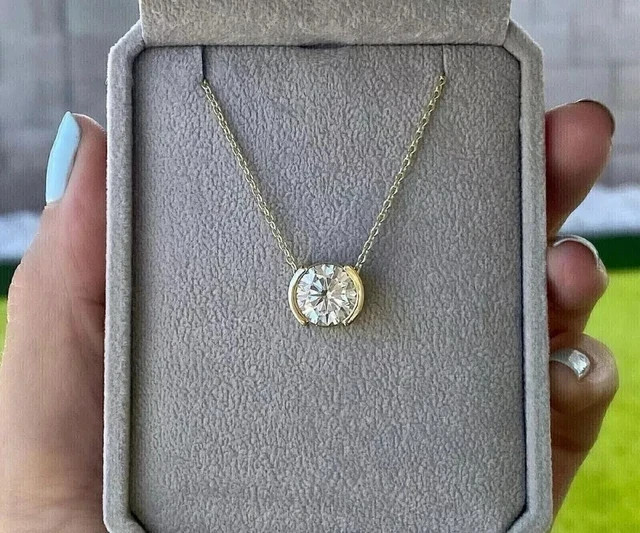 2.00Ct Round Simulated Diamond Women’s Solitaire Pendant 14k Yellow Gold Plated