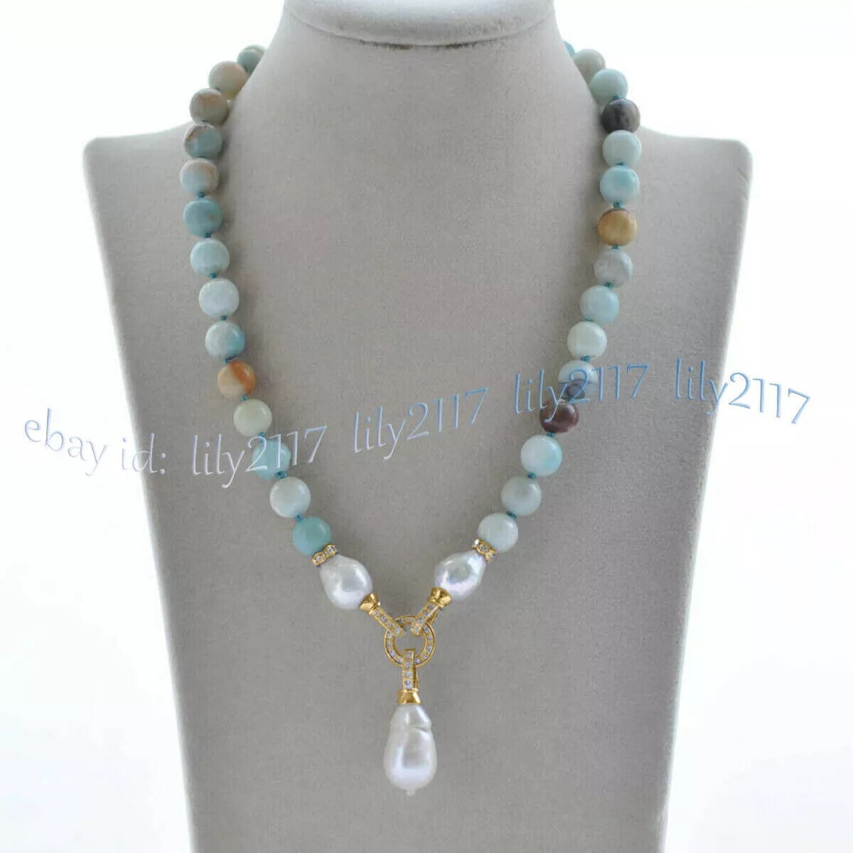 Natural Multicolor Amazonite Gemstone White Keshi Baroque Pearl Pendant Necklace