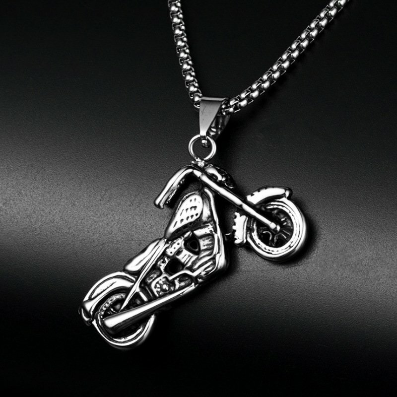 MENDEL Mens Stainless Steel Motorcycle Biker Skull Pendant Necklace Chain Boys