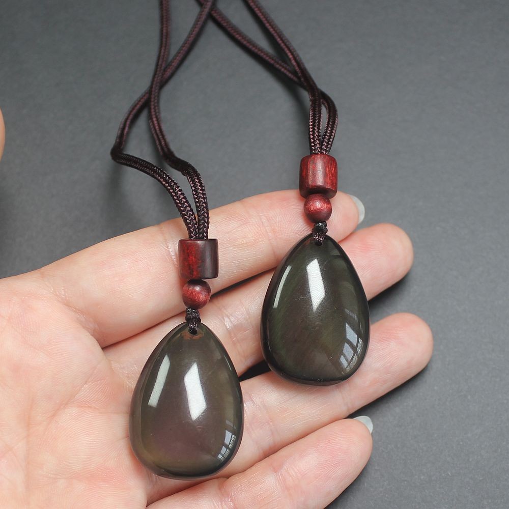 Natural Crystal rainbow obsidian teardrop shape Necklace pendant rope chain
