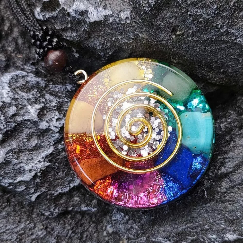 7 Chakra Organite Pendant Rainbow Healing Reiki Necklace Unisex Couple Gift