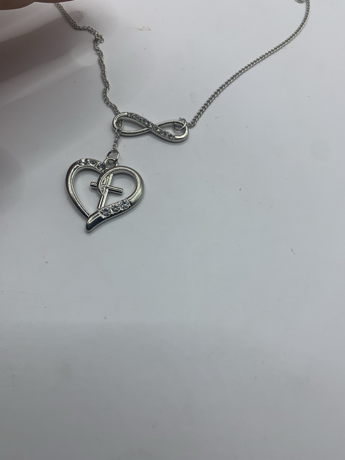 Christian Design Necklace 27 In Length Adjustable Infinity Symbol Heart Cross