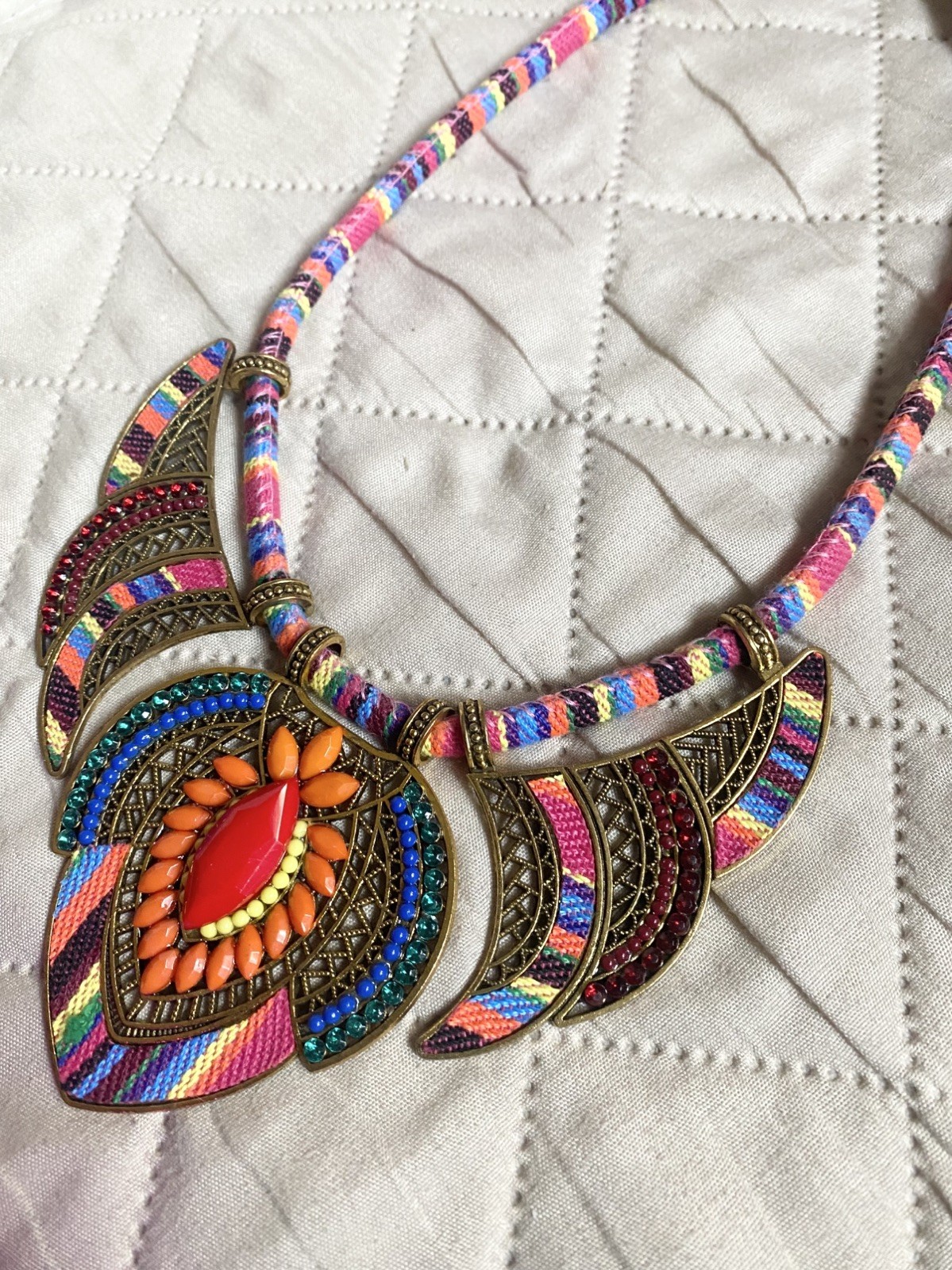 Boho Ethnic Tribal Statement Necklace Chunky Colorful Bib Choker Festival Ethnic