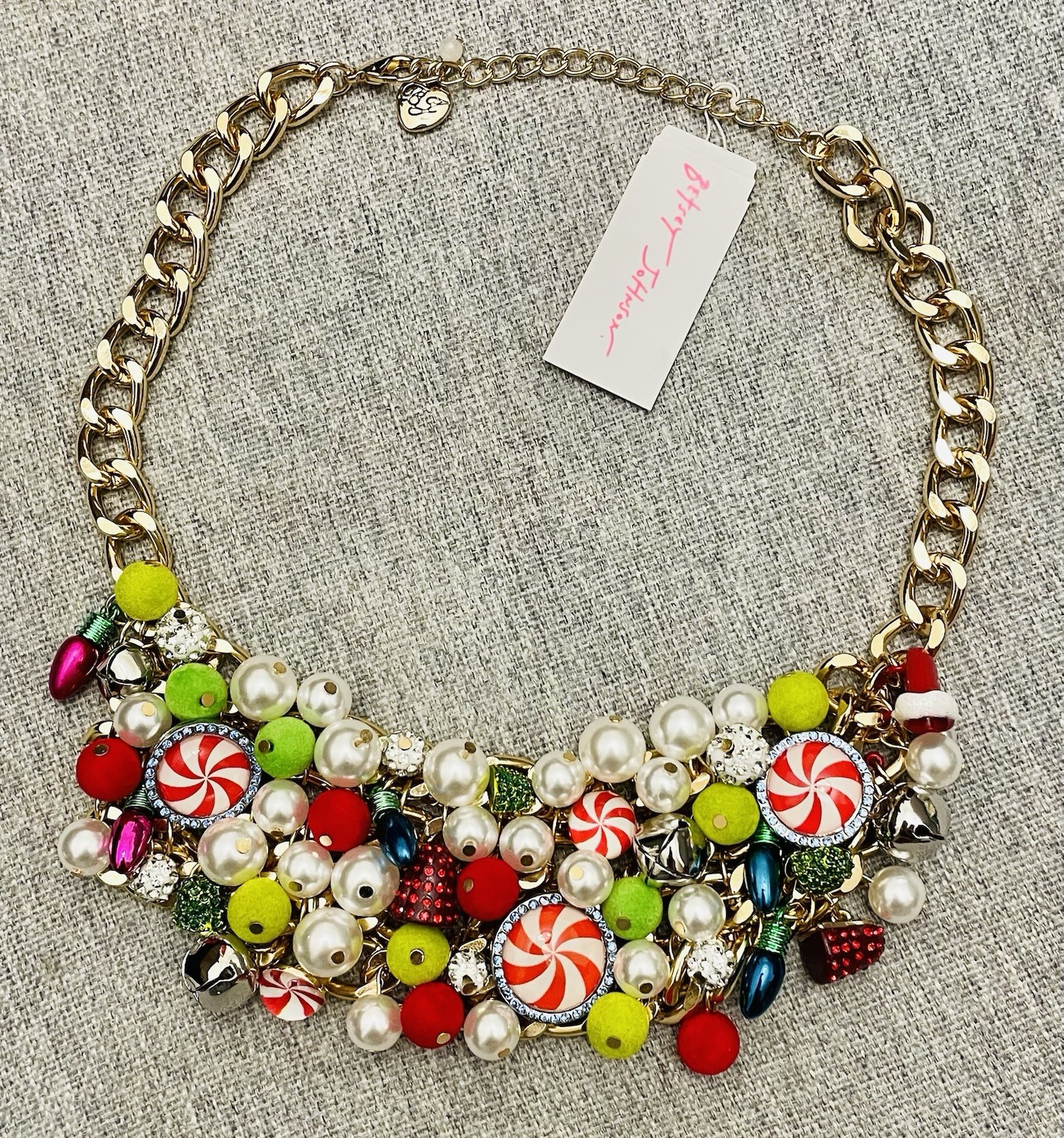 NWT BETSEY JOHNSON Holiday Candy Lights Bib Statement Necklace