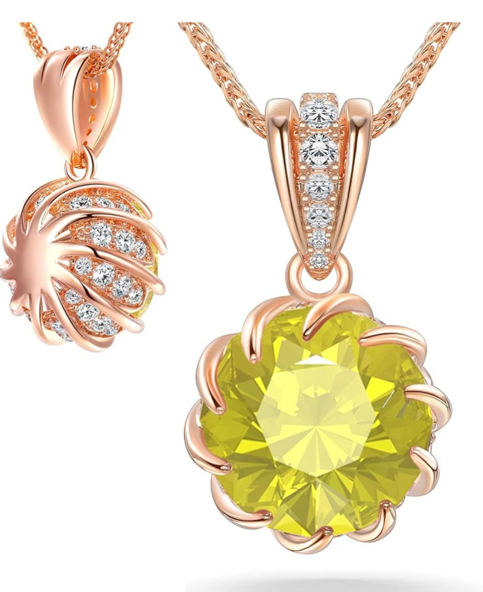 6.0Carat (12.0mm) Round Cubic Zirconia Pendant Necklace 41 Accent Diamond-Cut…
