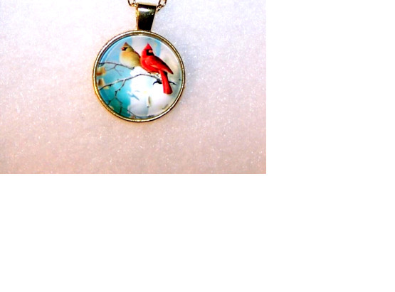 BIRD CARDINALS MALE FEMALE TREE Pendant Charm 925 Sterling Silver 20″ Necklace