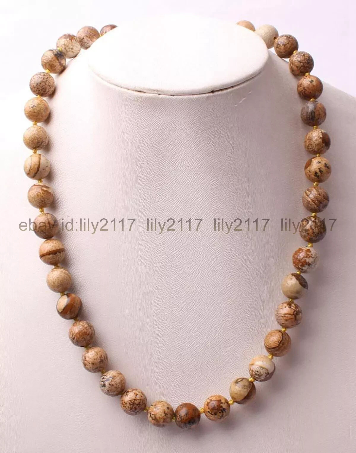 Fashion Natural Picture Stone Round Gemstone Beads Necklace 16-36″ 6/8/10/12mm