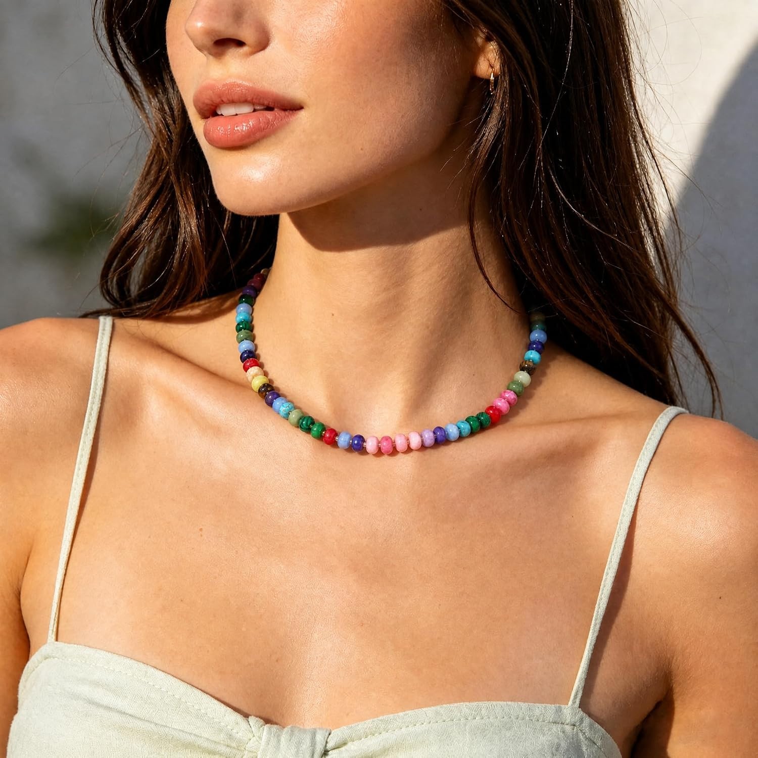 Unique Handmade Rainbow Gemstone Choker Necklace for Women – Boho Style