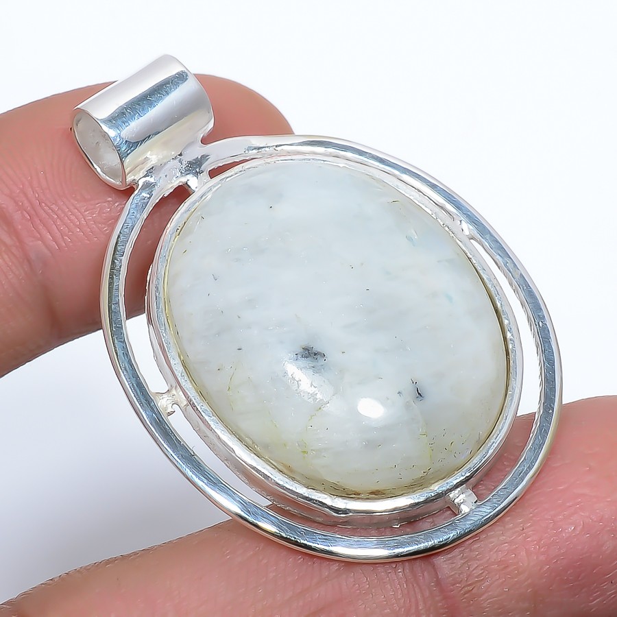 Natural Rainbow Moonstone – Bihar Gemstone 925 Silver Plated Pendant 1.56″F71