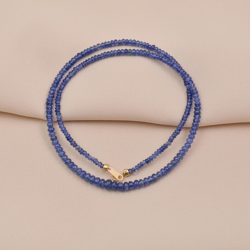 Natural Blue Tanzanite Smooth Rondelle Gemstone Beads Men & Women Necklaces 24”
