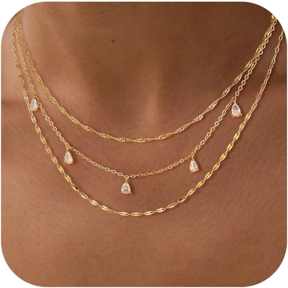 Layered Necklaces for Women, Dainty Gold Necklace Stack 14k Gold Plated Layering