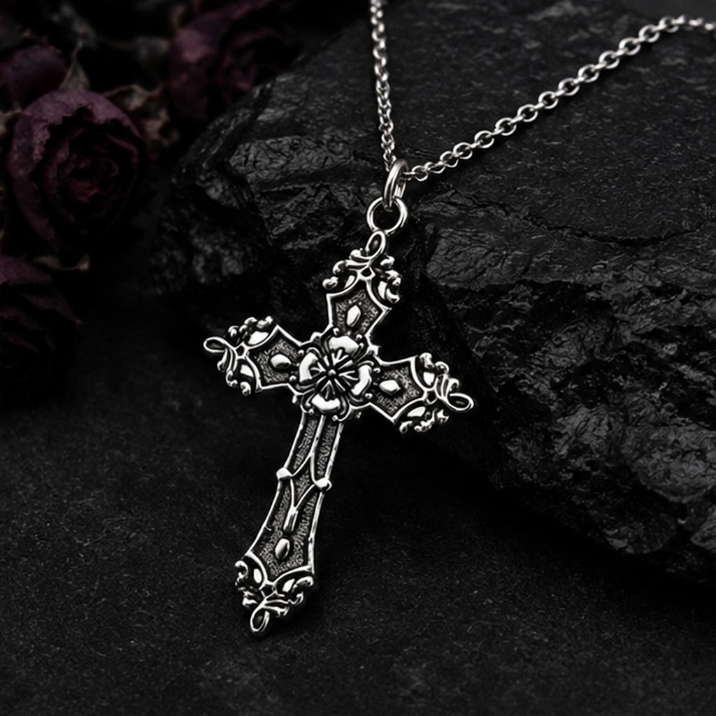 Gothic Cross Pendant Necklace Hip Hop Vintage Punk Christian Halloween Charm Y2K