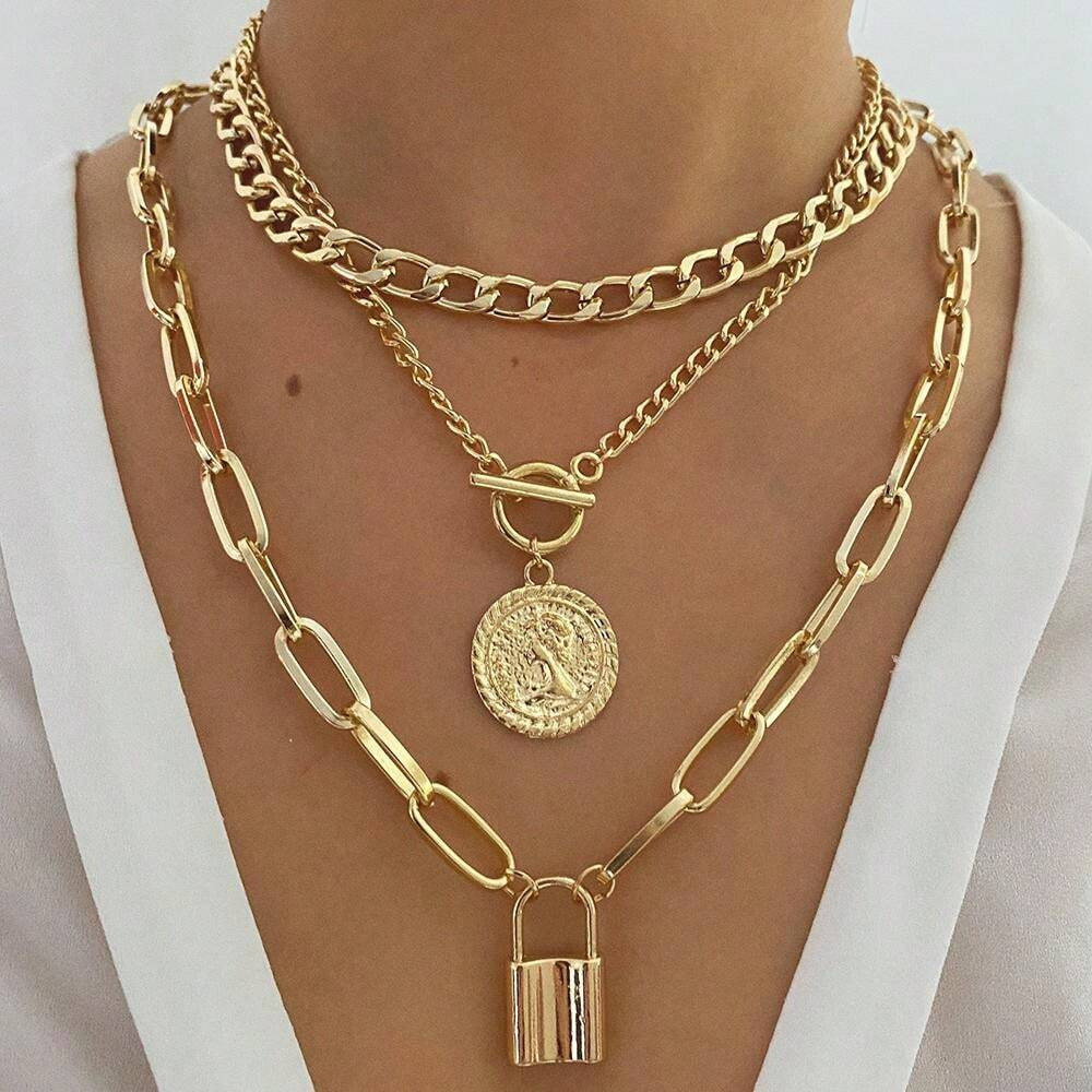 Chunky Multi-Layer Necklace Trendy Pendants Choker Women Fashion Jewelry 98-3