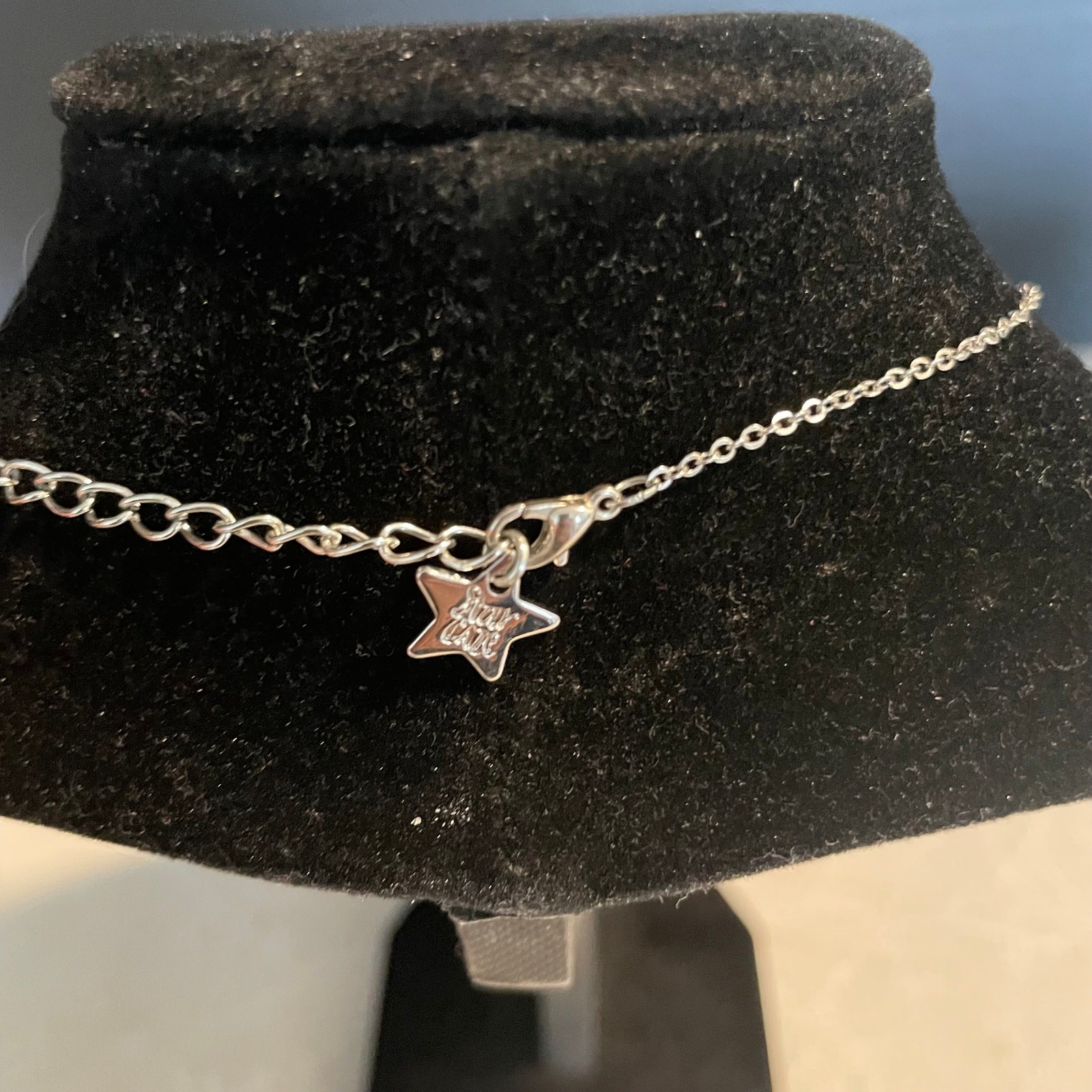 Vintage silver tone pendant necklace black stone jewelry elegant evening