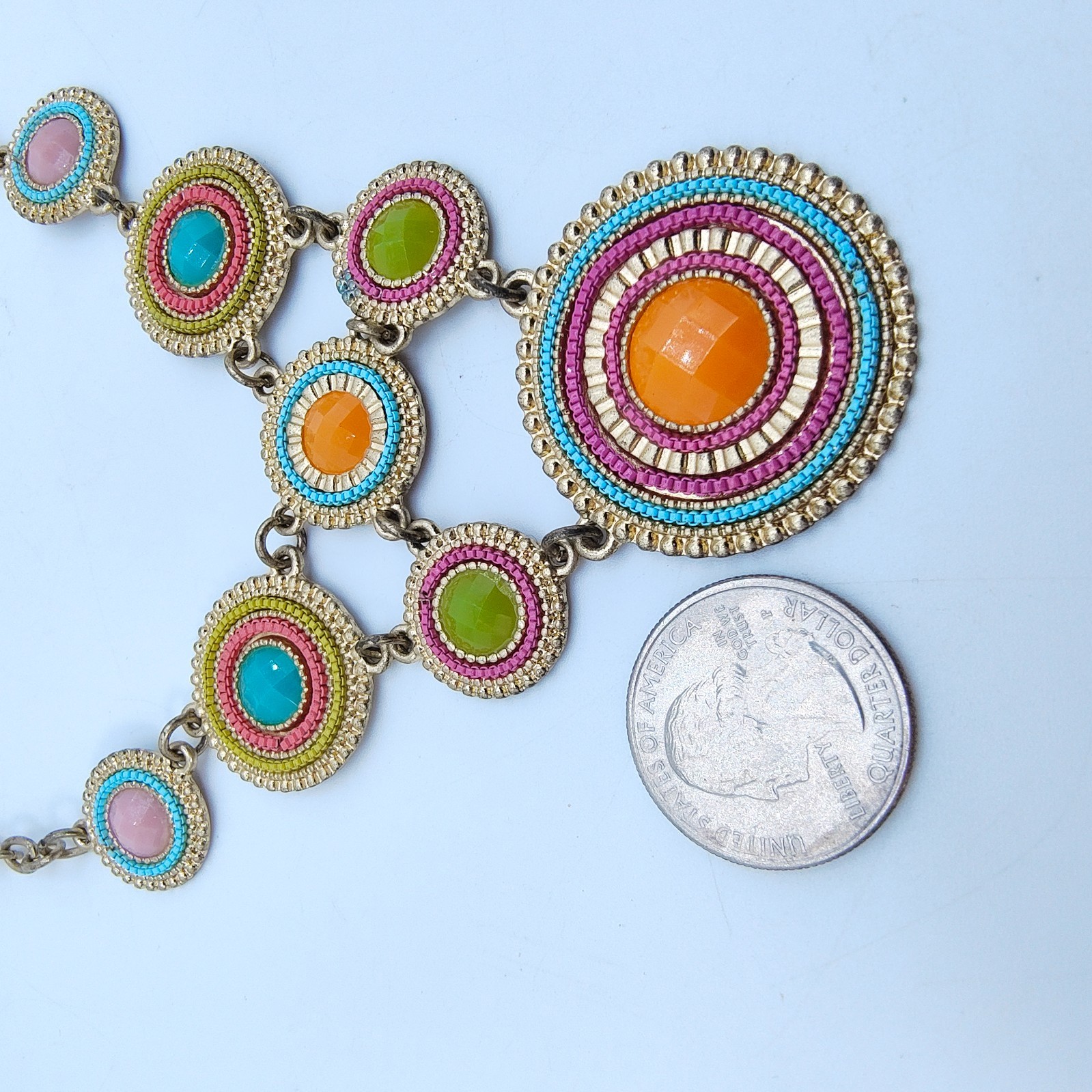 Boho Chic Beaded Medallion Bib Necklace Colorful Maximalist Ethnic Style