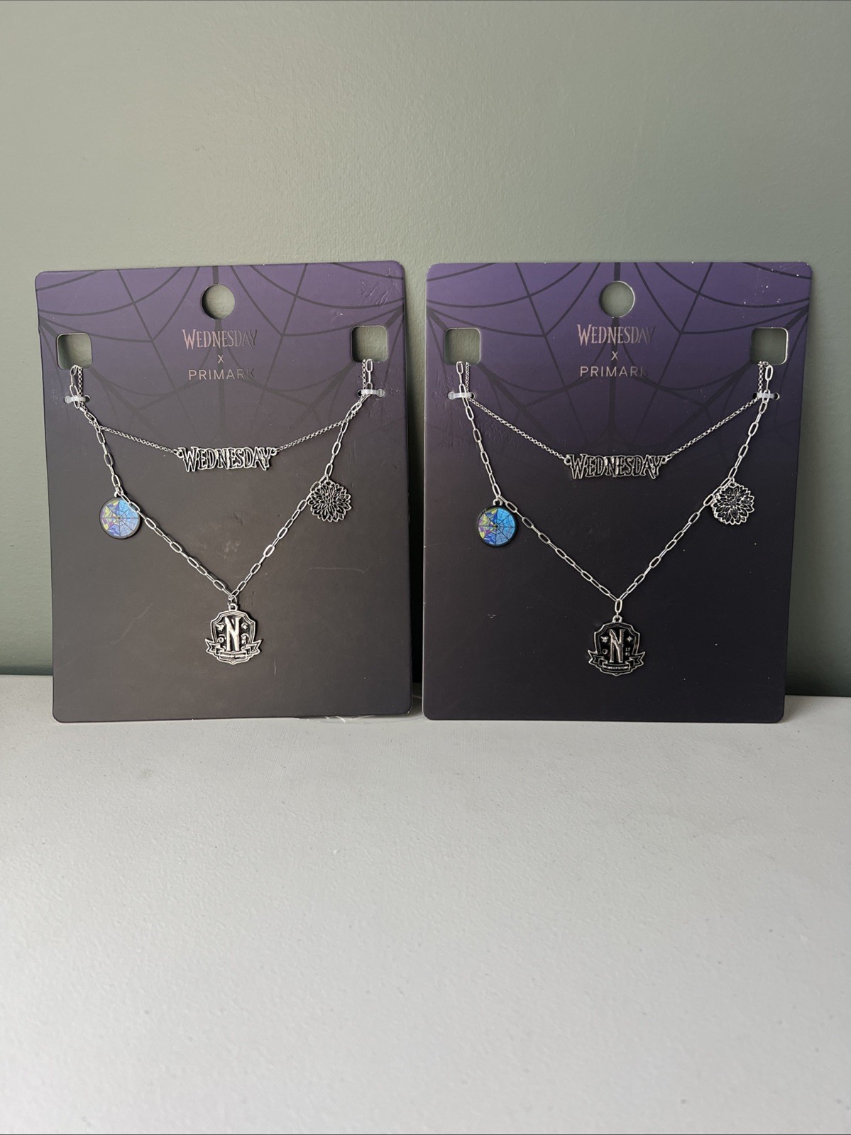NEW Addams Family Wednesday x Primark Double Chain Charm Necklace Set Of 2