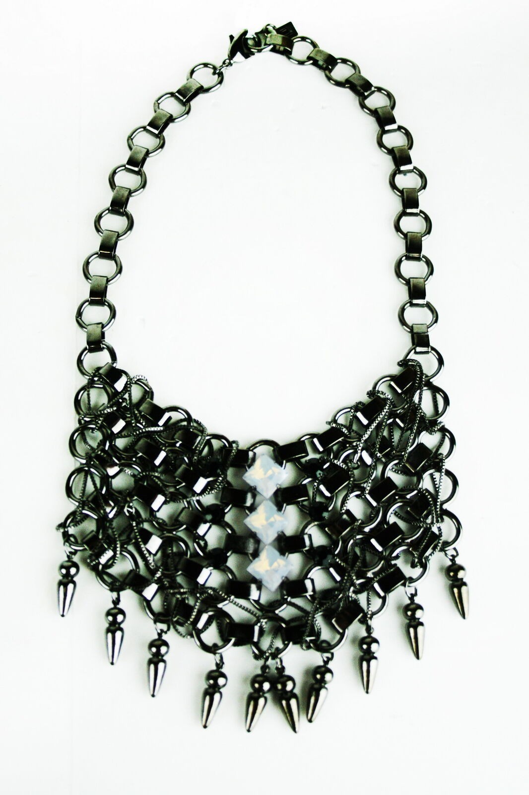 DANNI JO Gunmetal Gray Joanna Bib Crystal Statement Necklace $725