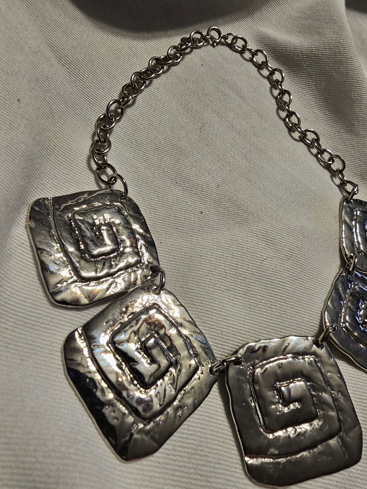 Park Lane Silver Tone Geometric Square Bib Statement Necklace Metal Chain