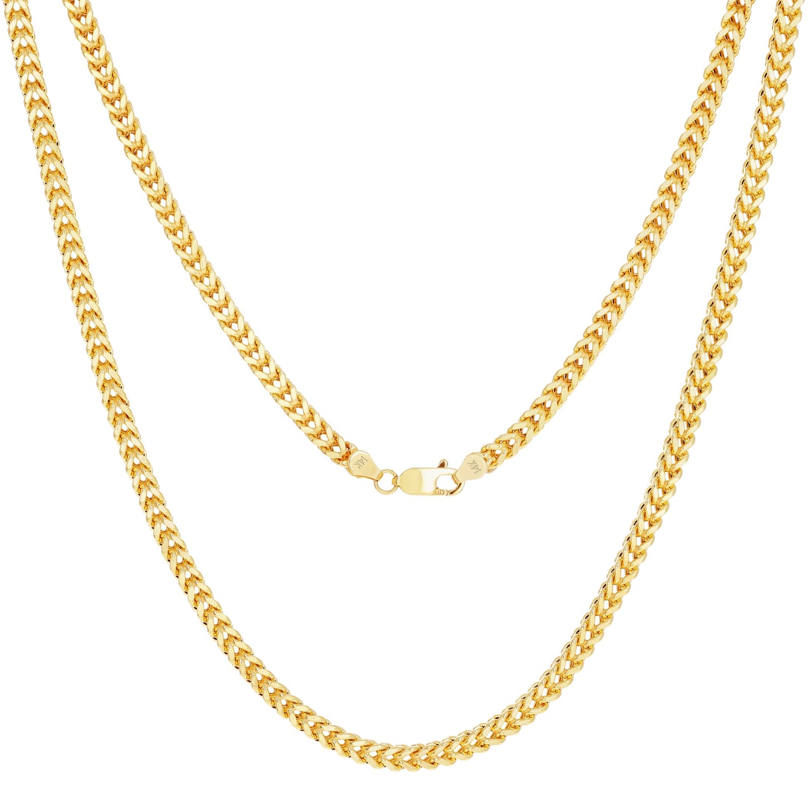 14K Yellow Gold Mens 3mm Franco Square Box Foxtail Wheat Necklace Chain 24″