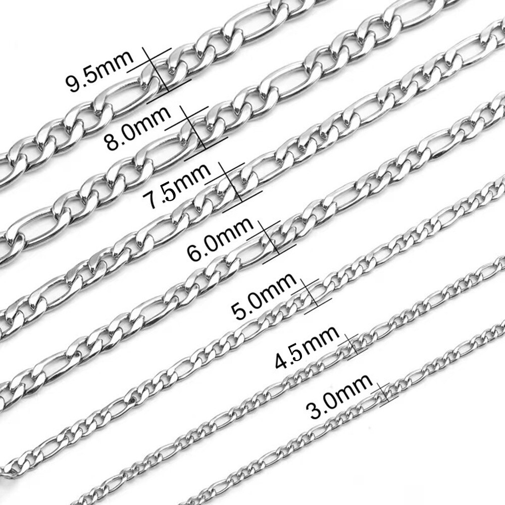 Stainless Steel 1:3 Figaro Chain 7″- 30″ Men Women Necklace 2/3/5/7/9/11/13mm