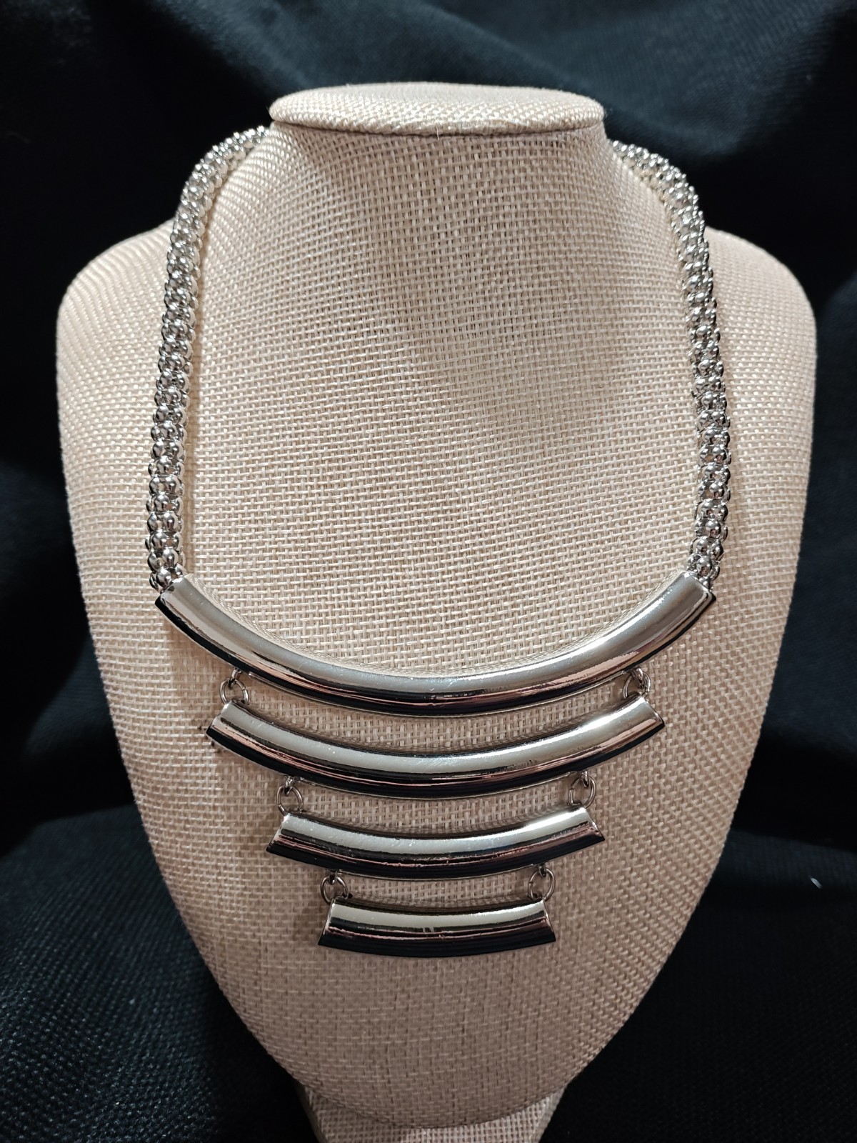 Lydell NYC Modernist Multi Strand Silver Curved Tube Statement Bib Necklace NWT