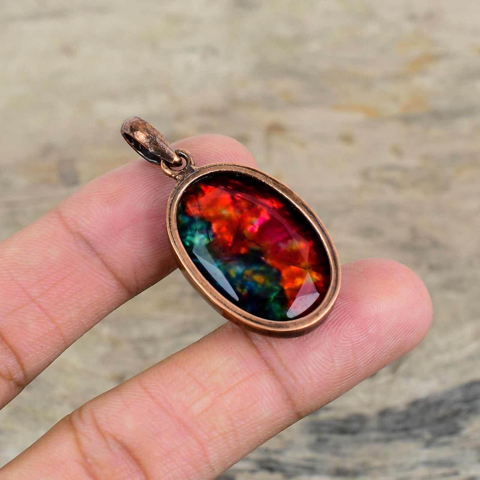 Ammolite Gemstone Jewelry Copper Mother Gift Electroformed Pendant 1.77″