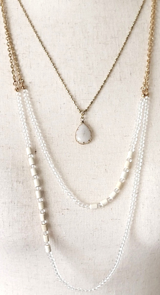 Cara New York Layer Gold Tone Chain Stone & Crystal Beaded Necklace 34″
