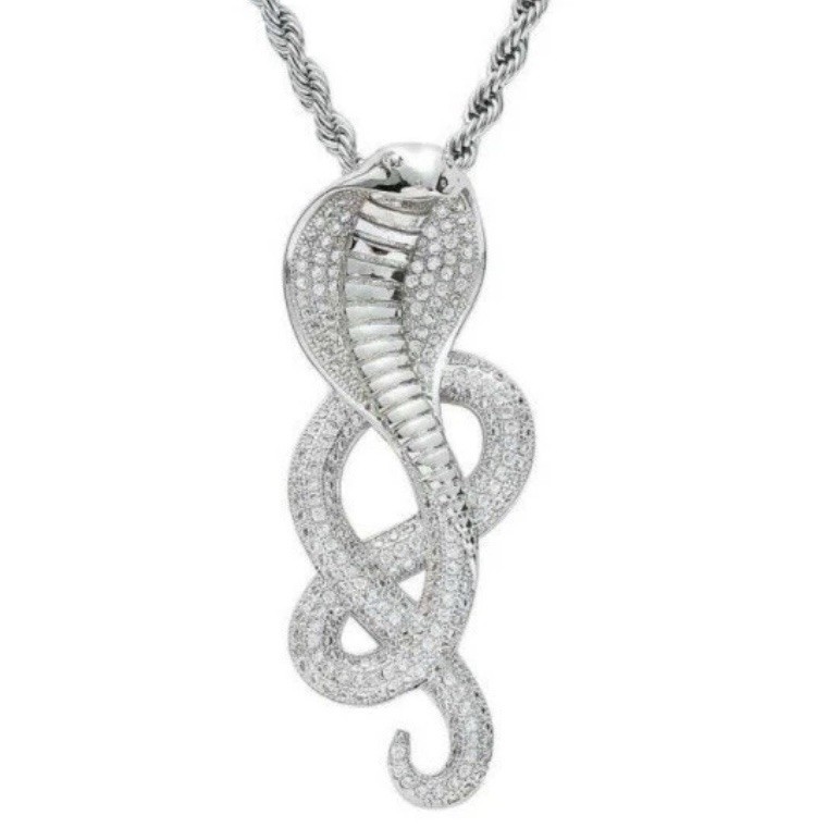 Silver Cuban Zircon Hip Hop Cobra Pendant Necklace