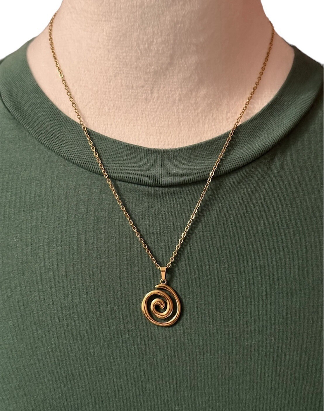 Spiral Swirl Pendant Necklace Chain Gold Tone Unisex Women Men Brand New