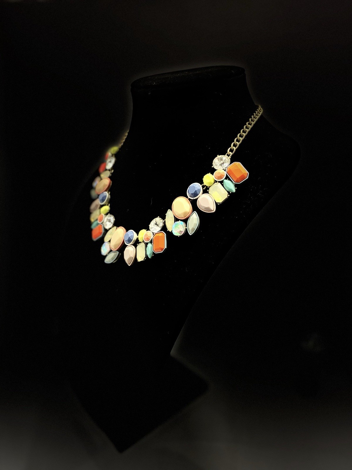 J.Crew Multi-Color Geometric Bib Statement Necklace 18″ Neon Coral Peach Gold