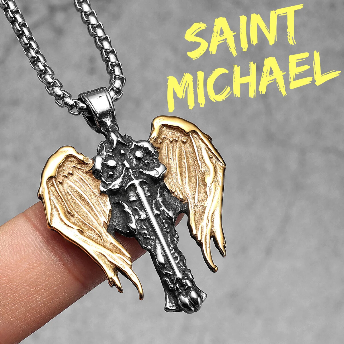 SCULPT RINGS™ Archangel St.Michael Stainless Steel Pendant Necklace Amulet Chain