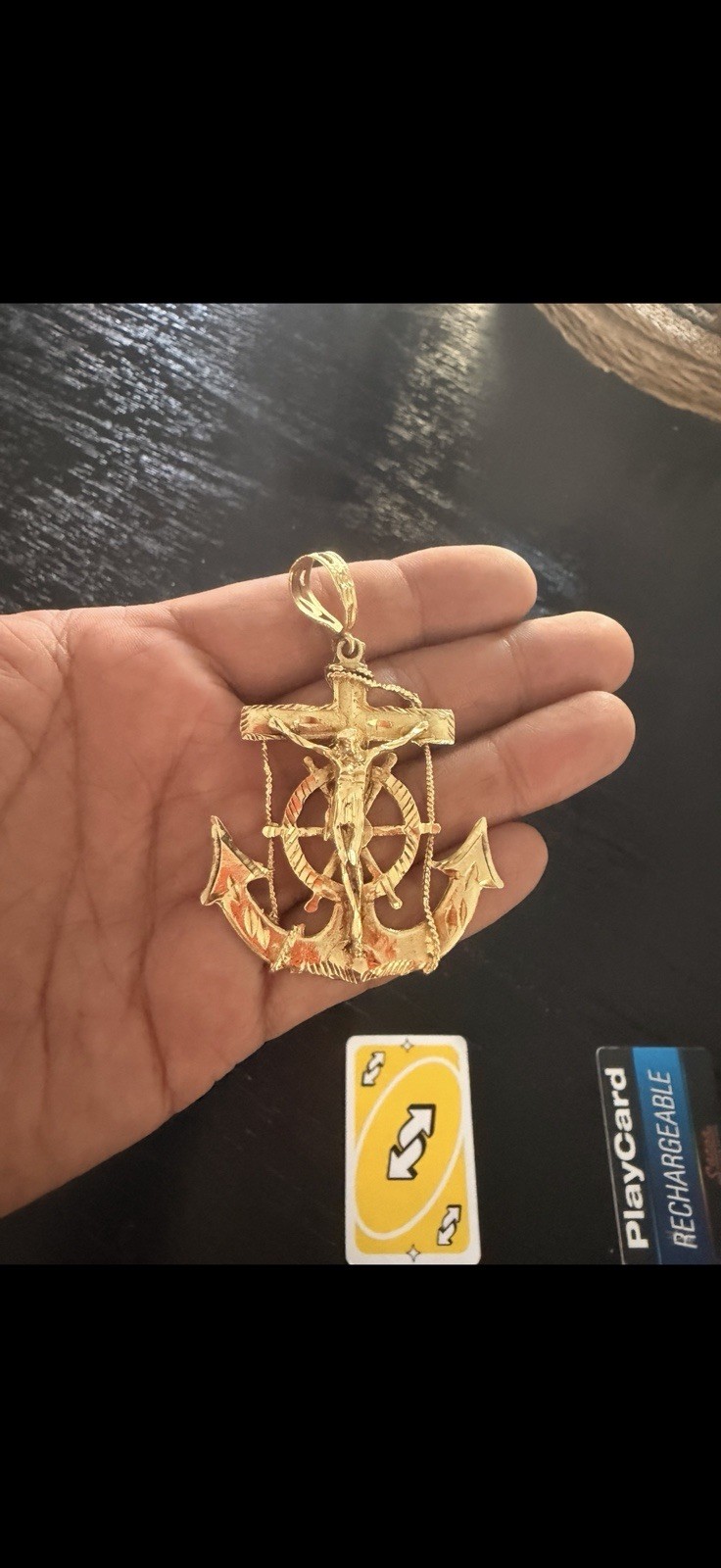 10K Yellow Gold Religious Anchor Cross Charm Pendant, 0 Gemstones 14.4 grams