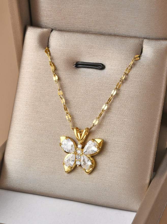 Women’s Fashion Jewelry Cubic Zircon Gold Color Butterfly Pendant Necklace Gift