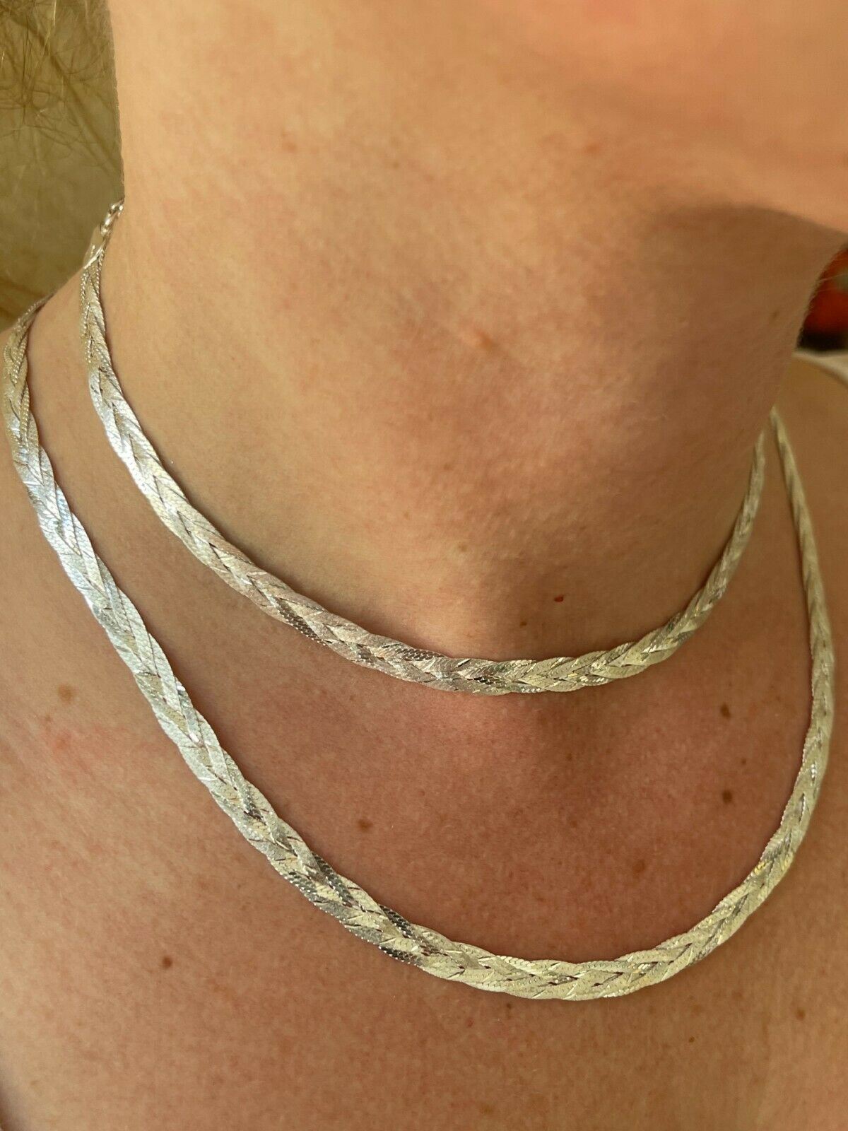 Ladies Solid 925 Sterling Silver Braided Herringbone Chain Necklace 6mm 14″-22″