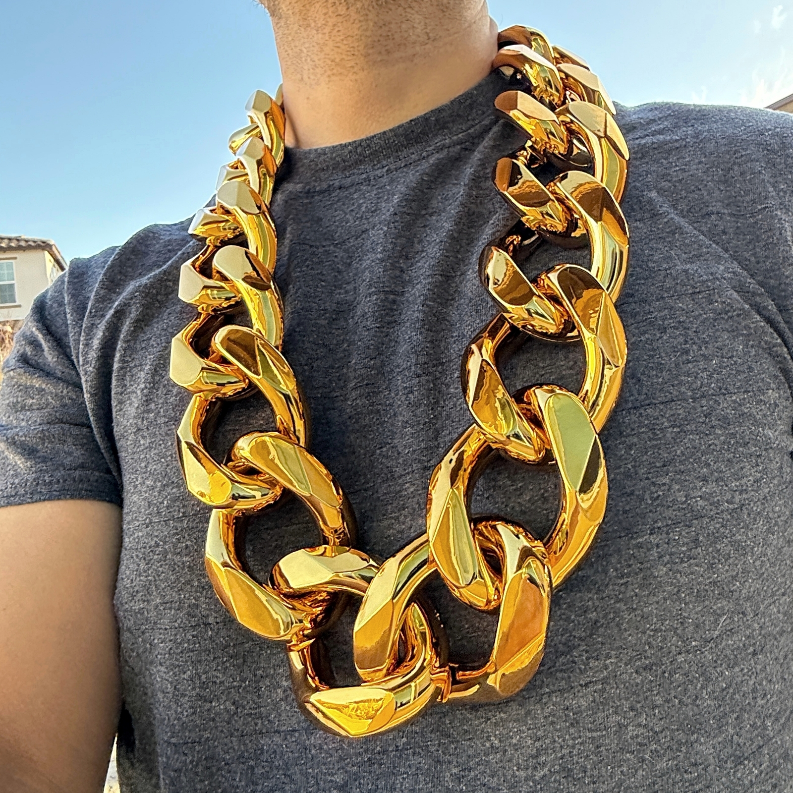 Huge Jumbo Hip Hop Chain Cuban Link Plastic Necklace Gold-Tone 60MM Thick 39″