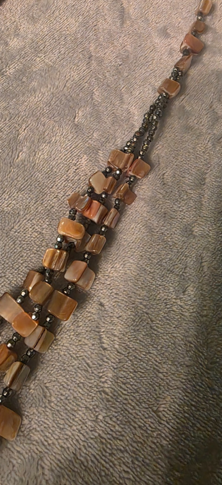 35 Inch Multi Layer Mother of Pearl Beaded Necklace, Cookie Lee