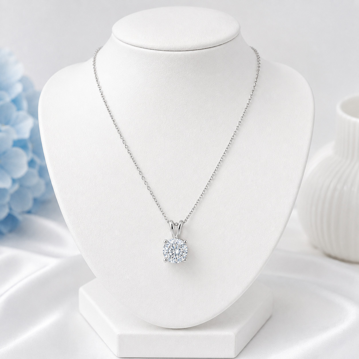 Round Brilliant Cut Solitaire Moissanite Diamond Pendant Necklace For Women