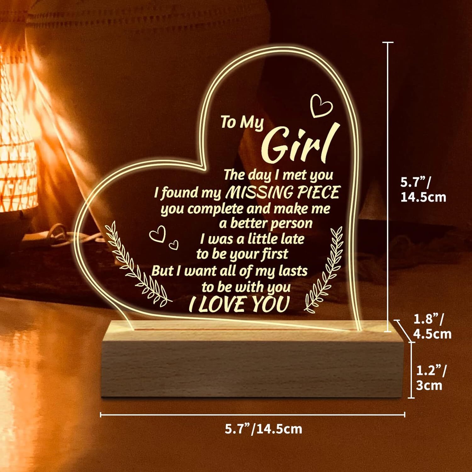 Romantic Gifts for Girlfriend to My Girlfriend Engraved Night Light I Love You