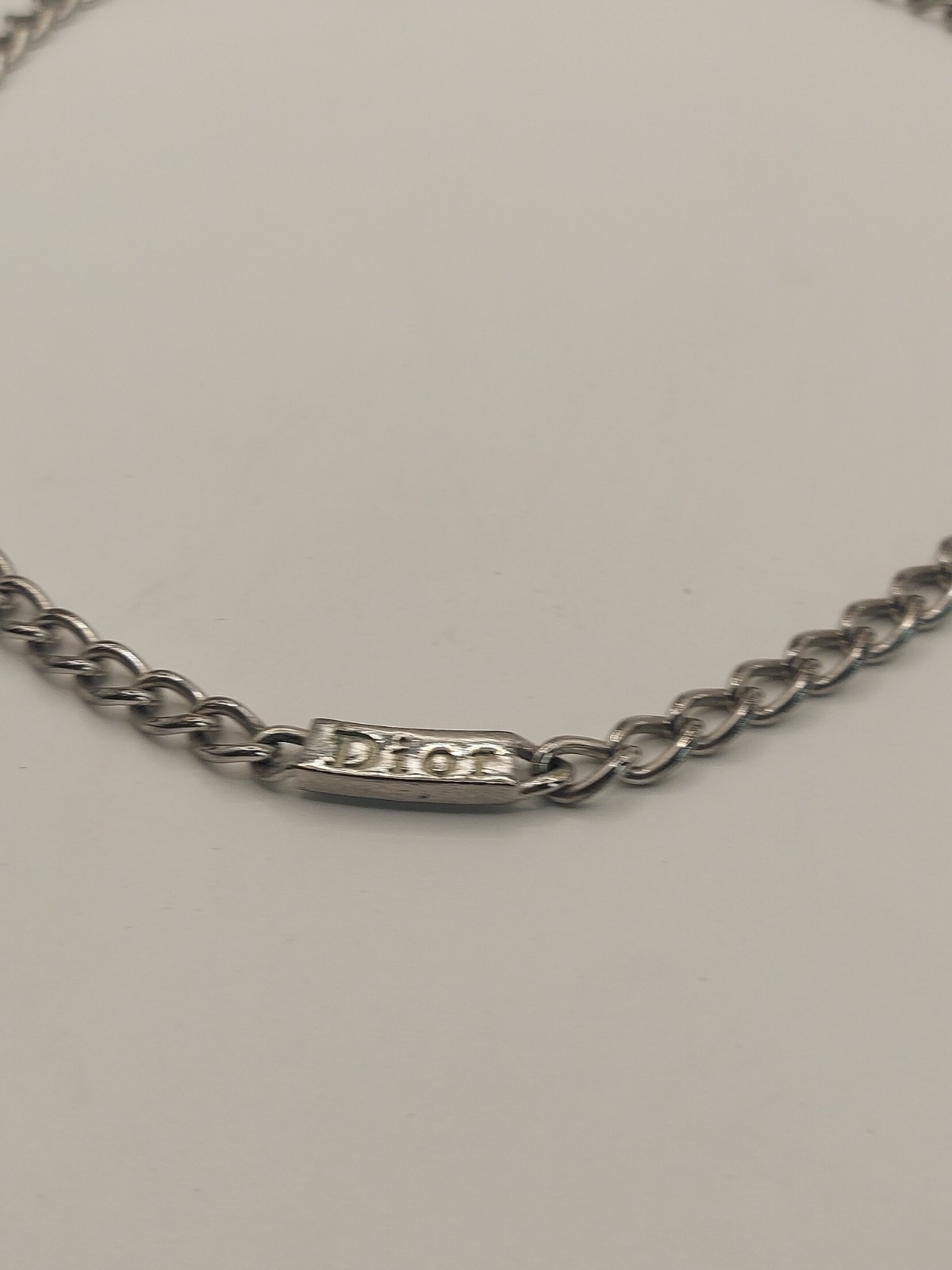 Authentic Christian Dior CD Logo Chain Necklace Silver Tone 15-17” Adjustable