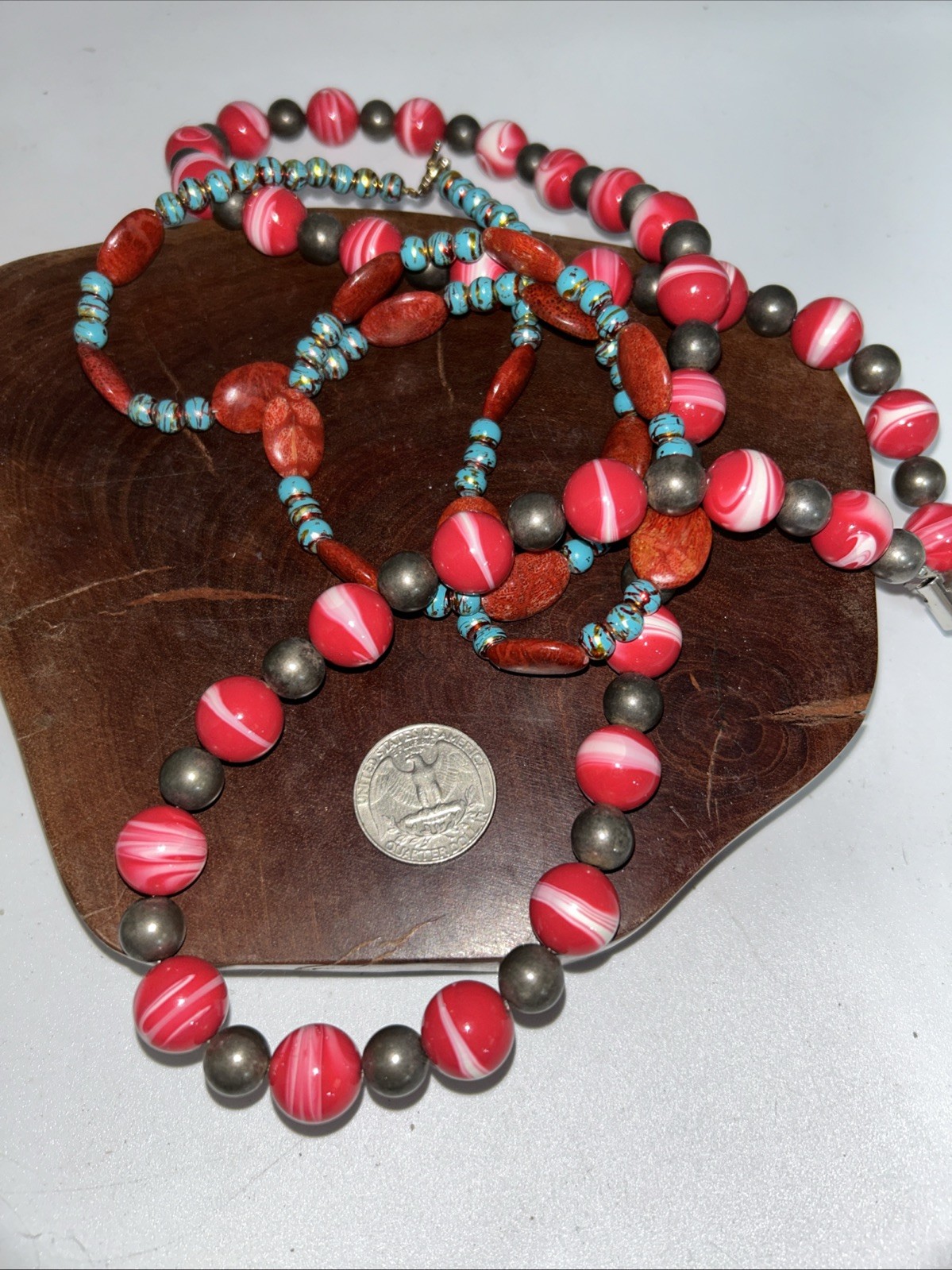Lot Of 3 Necklaces One Glass Handmade Metal