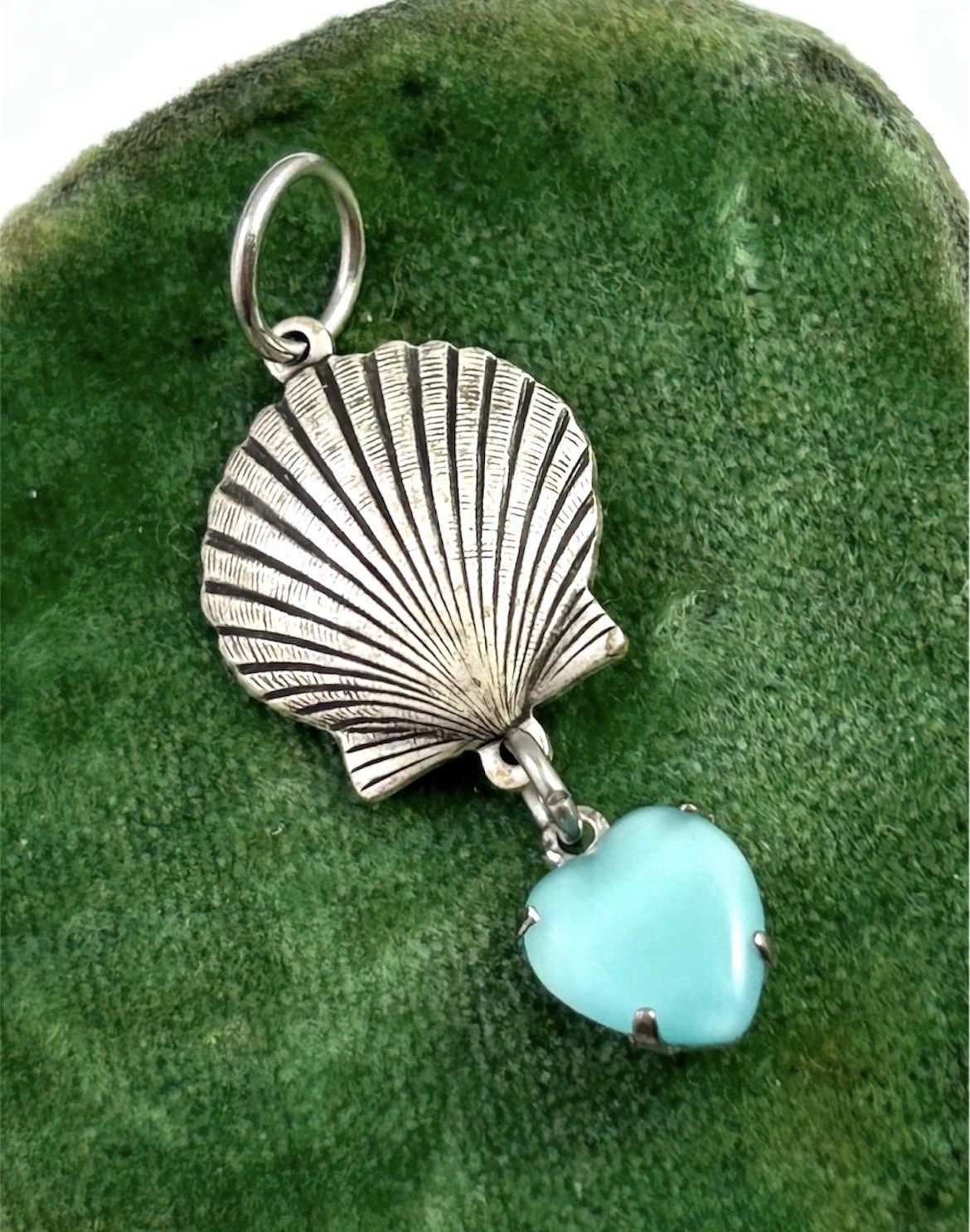 Seashell Blue Heart Pendant Silver Plated Shell Beach Ocean Jewelry Charm