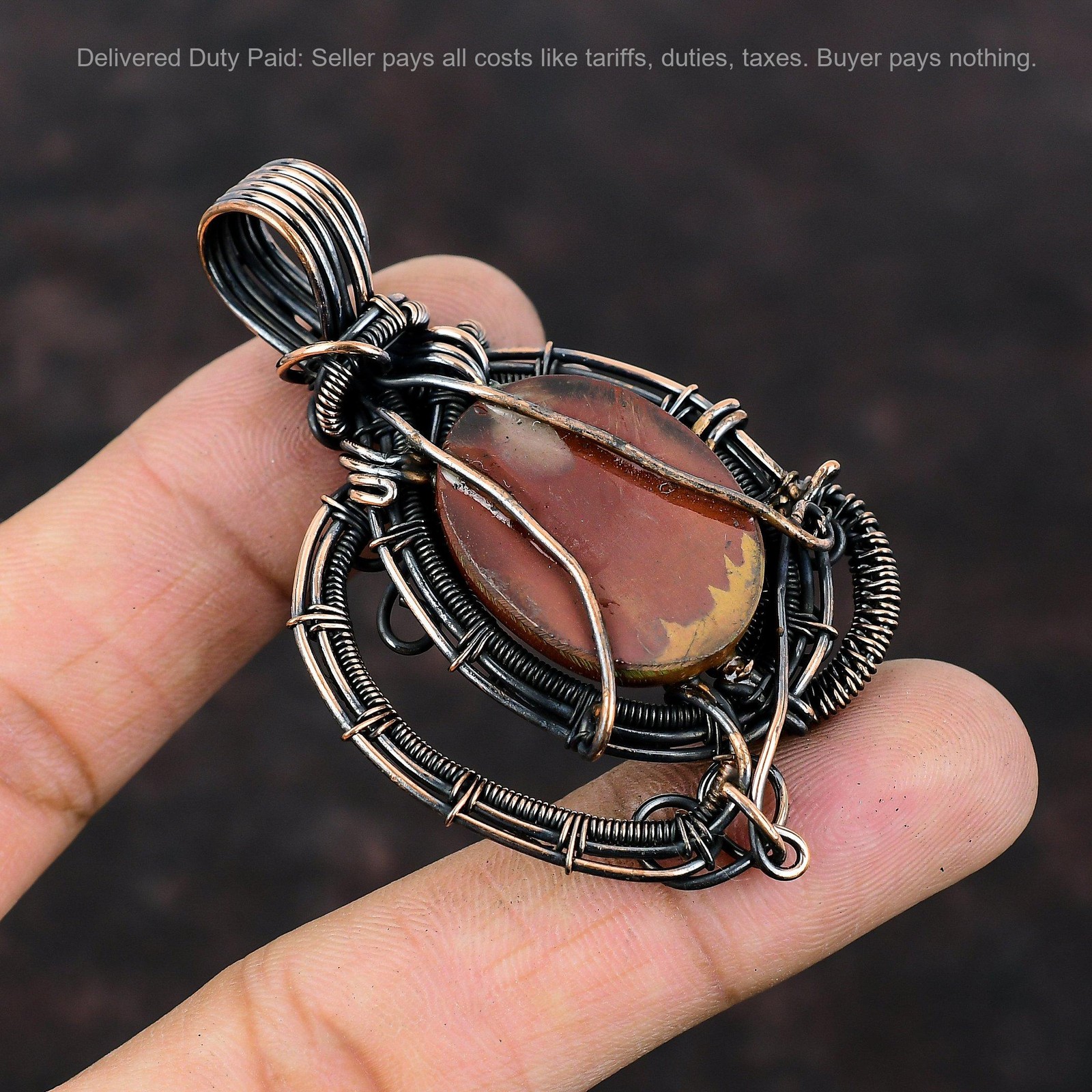 Oval Noreena Jasper Gemstone Birthday Wire Wrapped Sister Pendant Jewelry Copper