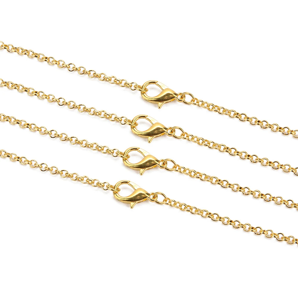Round Link Chain Necklace Gold Color 3mm Lobster Clasp DIY Jewelry 10PCS
