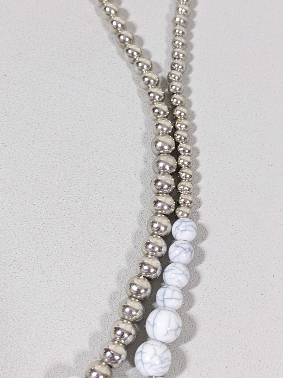 Charming Charlie Gray White Beaded Double Layered Statement Necklace 18.5 in