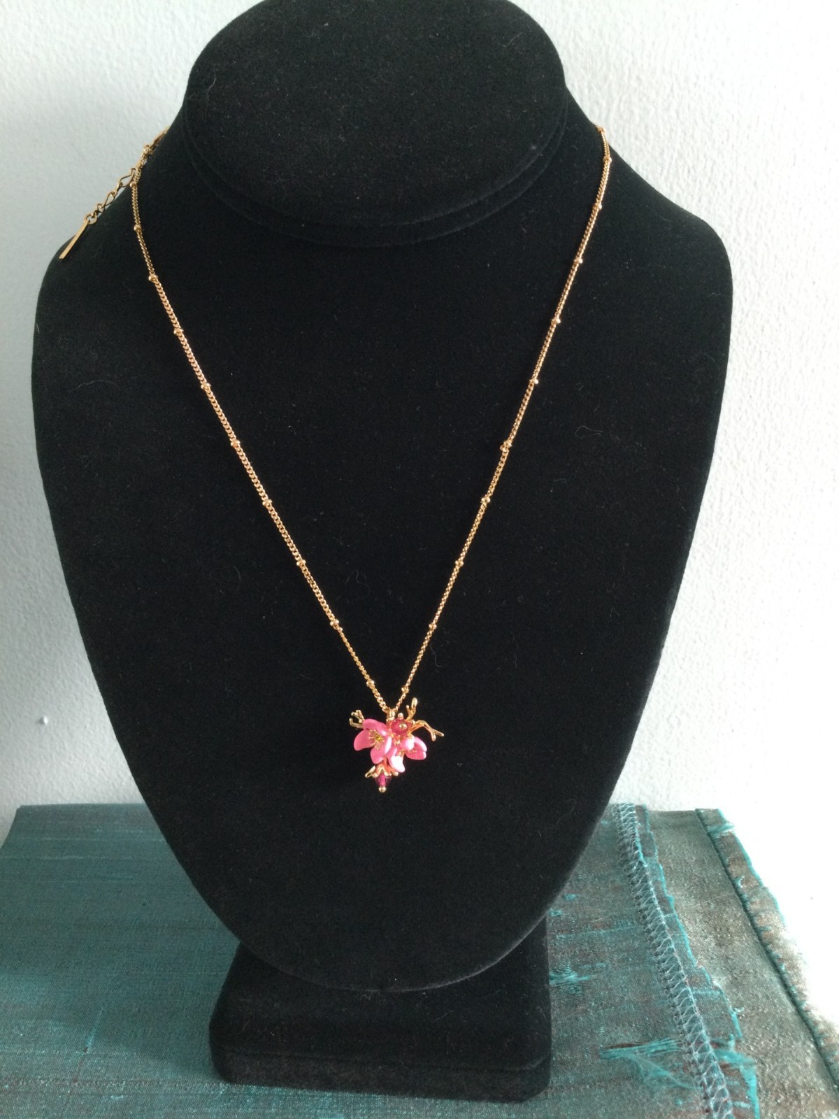 Les Nereides Pink and Gold WILD ROSE Pendant, Brand New with Pouch
