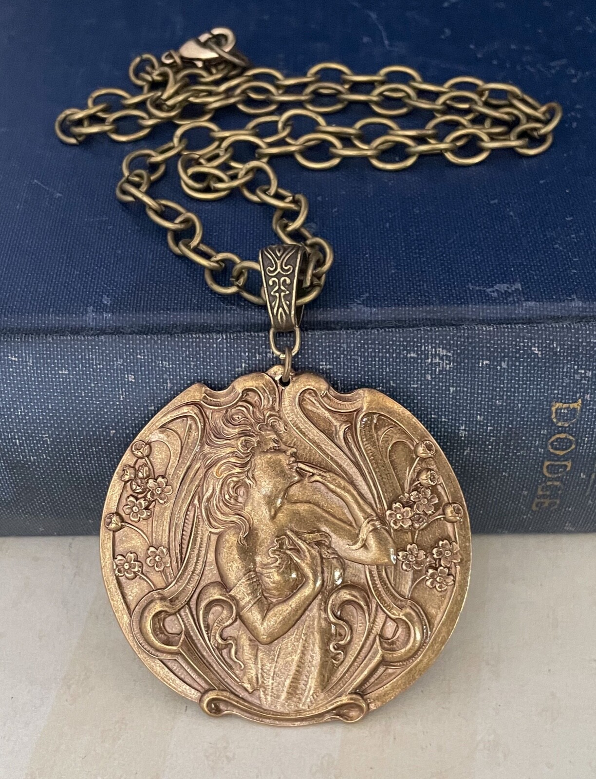 Freya Necklace Art Nouveau Goddess Huge Brass Pendant Art Nouveau Jewelry